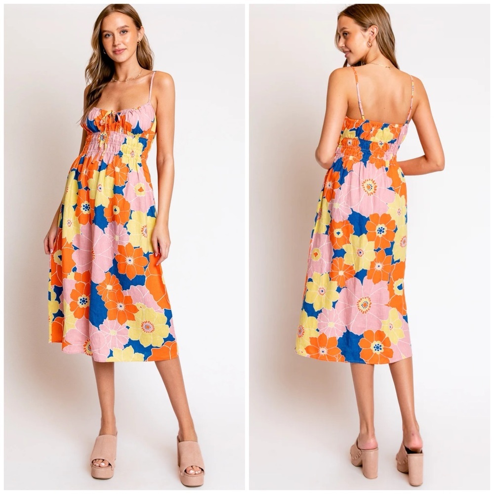 Rails Floral Midi Dress - Pink, Orange, Blue